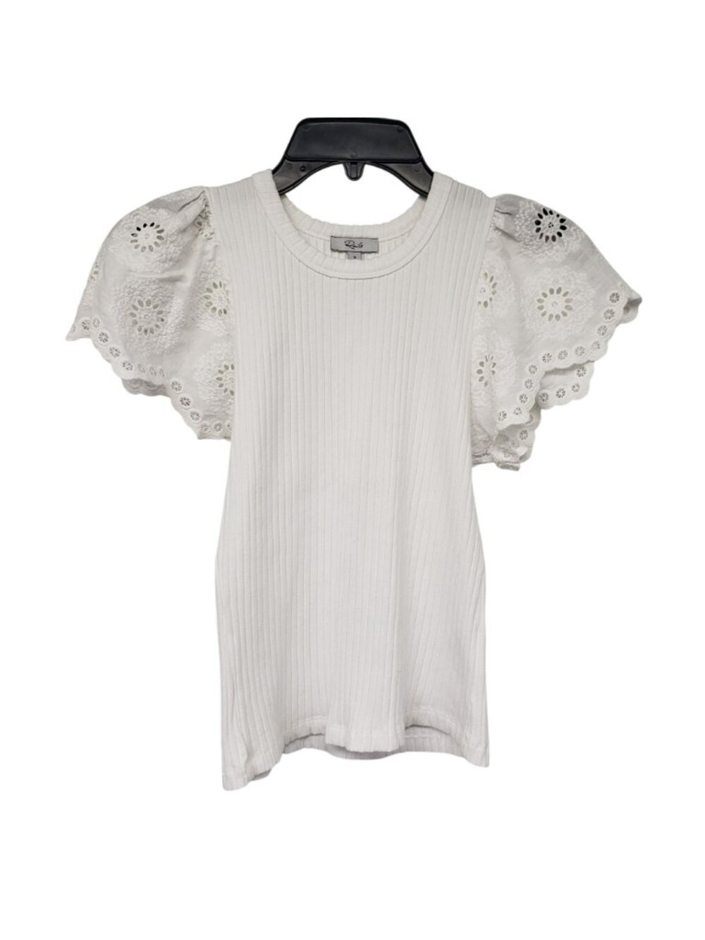 Rails Reza White Ribbed Blouse Eyelet Lace Flutter Sleeve Womens S Girly Western - Picture 4 of 11